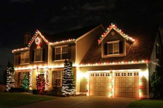 Outdoor christmas decor lighted