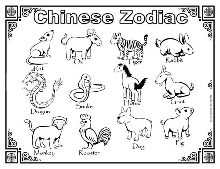 12 zodiac animals coloring